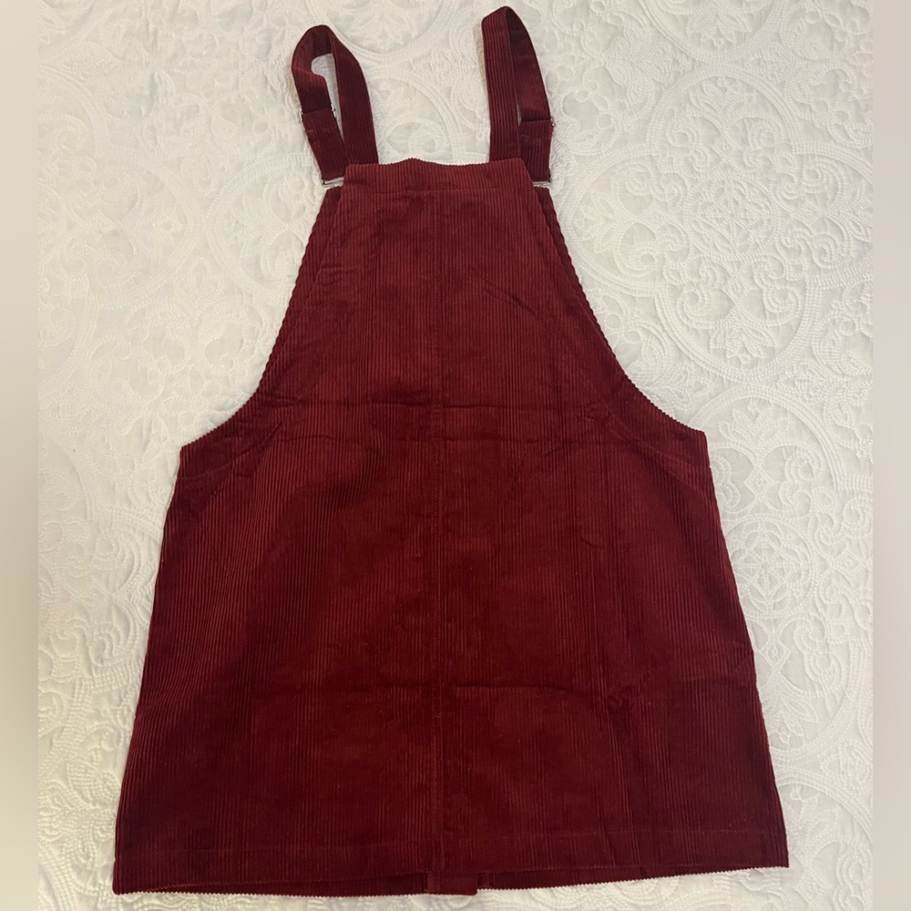 Francesca’s Burgundy Corduroy Button-Front Overall Dress - Picture 2 of 3